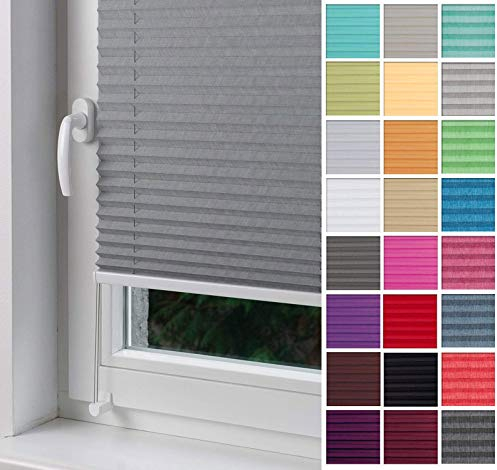 Home-Vision® Premium Plissee Faltrollo ohne Bohren mit Klemmfix, Kollektion „Melange” Leinenoptik Blickdicht Sonnenschutz Jalousie für Fenster & Tür (Grau, B90cm x H120cm) Modern Klemmträger
