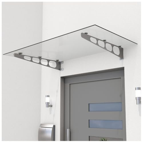HORI stilvolles Vordach für Haustür - Sicherheitsglas mit Edelstahl Rahmen - wetterfeste Überdachung für Eingangstür - mit UV-Schutz & Regenschutz - pflegeleicht & langlebig - 140 x 90 x 16 cm