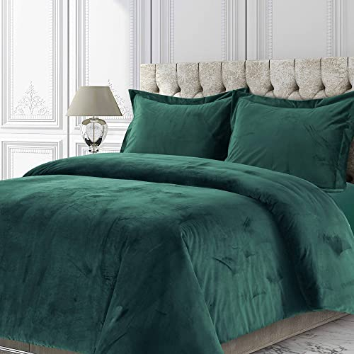 Tribeca Living Venedig Samt Übergröße-Duvet-Set, Luxuriöse 2-teilige Twin-Bettwäsche, Superweicher Samt mit versteckter Knopfverschluss, Blaugrün