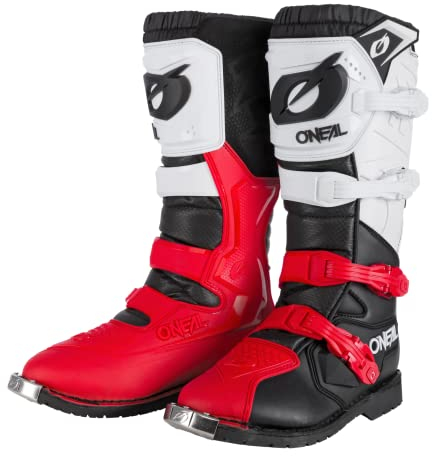 O'NEAL | Stivali Motocross | Enduro Motorcycle | Comfort grazie a Air-Mesh-Insole, quattro fibbie, materiale sintetico di alta qualità | Stivali Rider Pro | Adulto | Nero Bianco Rosso | Taglia 44