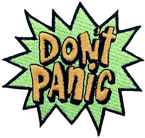 ZEGIN Aufnäher, bestickt, Design: Keine Panik, Don't Panic, 7,5 x 7 cm, 1 Stück, zum Aufbügeln oder Aufnähen