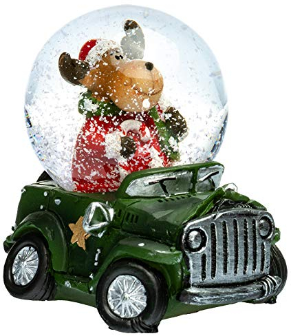 SIKORA SK10 Kleine Glas Deko Schneekugel Elch im Geländewagen D:45mm, Schneekugeln:Elch im Geländewagen