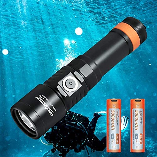ORCATORCH D710 Tauchlampe, 3000 Lumen Taucherlampe mit 6 Grad schmalem Strahl, Unterwasser Lampe mit Batterieanzeige, IP68 wasserdichte Nachttauchlampe für 150m Unterwasser Tauchen