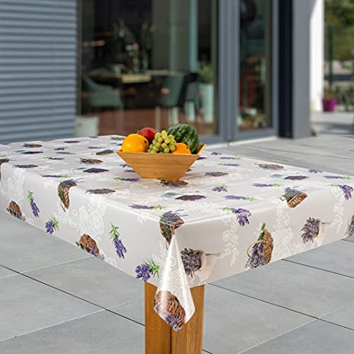 laro Wachstuch-Tischdecke Abwaschbar Garten-Tischdecke Wachstischdecke PVC Plastik-Tischdecken Eckig Meterware Wasserabweisend Abwischbar, Muster:Provence - Lavendelkorb, Größe:110x160