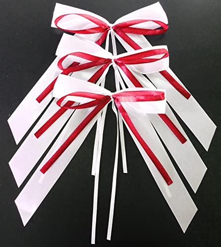 50x Autoschleifen Hochzeit Antennenschleifen,Weiß & Rot Doppelschicht Satinband Deko Schleifen Autoschmuck Braut Paar Dekoration für Hochzeit Weihnachts Party Geburtstag Festival Geschenkenverpackung