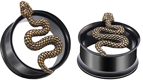 COOEAR Doppelt ausgestellte Ohrmessgeräte Edelstahl Ohrringe Tunnel Schwarz Plugs Ohren Expander Schlangentragen Piercing 8mm bis 25mm.