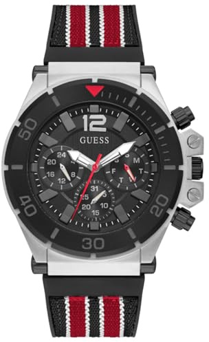 Guess Herren-Sportuhr, multifunktional, 48 mm, Schwarz/Silber, One Pilot