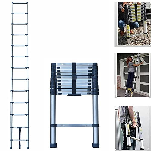 3,2m Teleskopleiter EN131 aus Edelstahl, Ausziehleiter Stehleiter mit 11 Sprossen Robust Anlegeleiter Loftleiter Mehrzweckleiter 150 kg Tragkraft