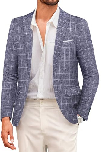 COOFANDY Vestes décontractées pour Hommes Manteaux de Sport Tissu décontracté Sportif Bleu Taille à Carreaux Blazer à Carreaux - Bleu S