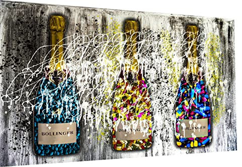 Magic Canvas Art Champagne Flaschen Pop Art Leinwandbild 1- teilig Hochwertiger Kunstdruck Wandbilder – B8354, Material: Leinwand, Größe: 120x80 cm