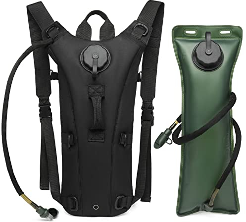 Tactical Water Hydration Pack - Military Class Camel Rucksack mit 3L Leakproof Water Bladder für Laufen, Joggen, Radfahren, und Wandern (SCHWARZ)