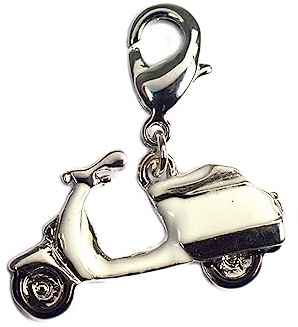 INNSPIRO NICE CHARMS Vespa-Anhänger aus Metall, schwarz und weiß, mit Karabiner, 23 x 13 mm, 25 Stück., 15x11mm., Metall, Kein Edelstein