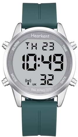 Hearkent Atomic Digital Talking Watch British English Speaking Pleasant Voice Big Numbers Radio-conrtolled Watch for Elderly Or Blind People (Green)