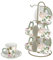 Baroni Home Juego de tazas decoradas de cerámica con platos y soporte, accesorio de cocina colorido resistente, línea Rose, 15 x 13 x 29 cm