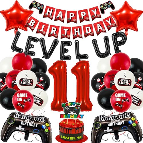 48pcs 11th Birthday Decorations for Boys - Gaming Party Decorations for Gamer Fans, Game Controller Balloons, Game On Balloon, Gaming Birthday Decorations