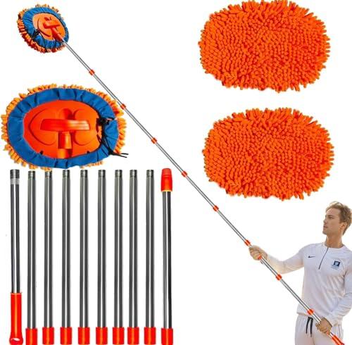 Plumeau Mural de 6,1 m à Grande portée – Tête de Nettoyage en Microfibre Chenille avec Perche d'extension d'installation Gratuite de 0,9 à 4,3 m | Plumeau à Haute portée pour Murs de Voiture et