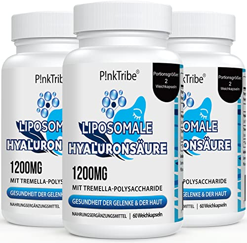 Liposomale Hyaluronsäure Kapseln - Hochdosiert mit 1000mg Hyaluron, Hochmolekulare Hyaluronsäure (500-700 kDa), Frei von Zusatzstoffen, 60 Stück (3er Pack)