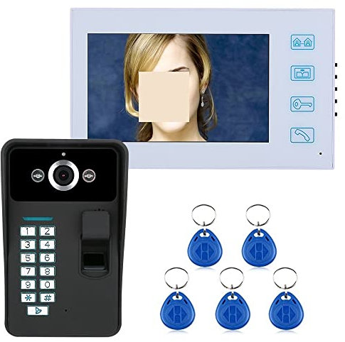 Videoportero con cámara de alta definición, Videoportero con cable de 7 pulgadas, videoportero Visual, intercomunicador bidireccional con huella dactilar y cámara IR impermeable for exteriores Audio c
