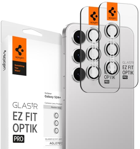 Spigen Glas.tR EZ Fit Optik Pro Protezione Fotocamera compatibile con Samsung Galaxy S24 FE, S24 Plus, 2 Pezzi, Marble Gray, Anello Individuale, Durezza 9H Pellicola prottetiva