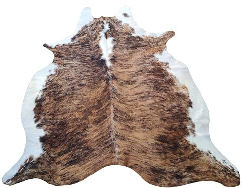 Brindle Tricolor Teppich aus 100 % echtem Rindsleder, authentische Tierhaut, für Wohnzimmer, Schlafzimmer, Esszimmer usw. - (2,1 x 1,8 m)