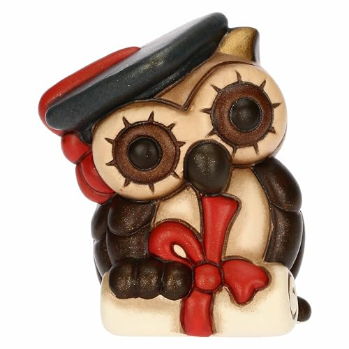 THUN, Bomboniera Gufo Lucky Laurea in Ceramica Decorata a Mano, Versione Piccola, 5.4 x 5.4 x 6.2 cm h