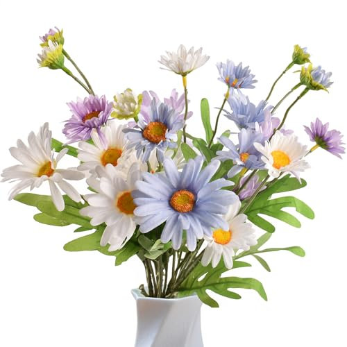 Redvigh Fiori di campo artificiali, 6 pezzi, margherite artificiali, composizioni floreali in seta, bouquet da sposa, decorazioni in plastica, centrotavola per casa, cucina, giardino, decorazione per