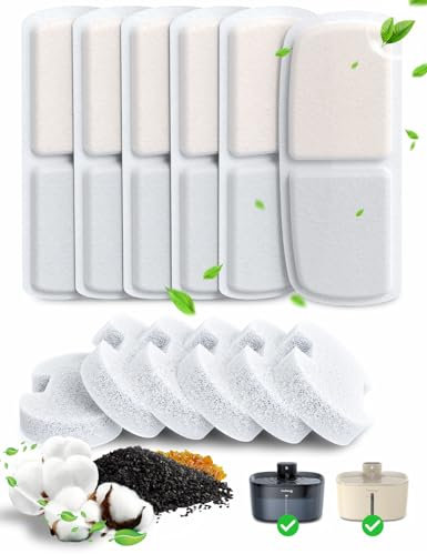 6 Stück Wasserfilter Kartuschen+6 Stück Wasserpumpenschwämme für Katzenbrunnen, Ersatz für FN-W07 Kabelloser Trinkbrunnen für Katzen, Filterkartuschen, Aktivkohlefilter Kompatibel Katzenbrunnen