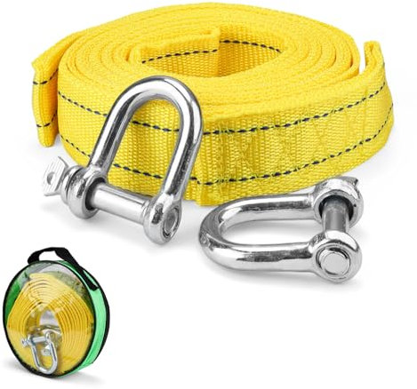 LWLWA Sangle Remorquage 4 M, Corde de Remorquage Voiture Nylon, Elingue avec Bandes Réfléchissantes, Ruban Épaissi Double Couture, Équipé 2 Crochets, pour Voitures, Véhicules Tout-Terrain