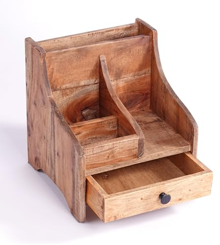 CREEDWOOD BÜRO ORGANIZER College | 30 cm, Mahagoni Holz, mit Schublade | Holz Organizer, Schreibtisch Ablage, Tisch Organizer, Natur Büroablage, Bürokiste
