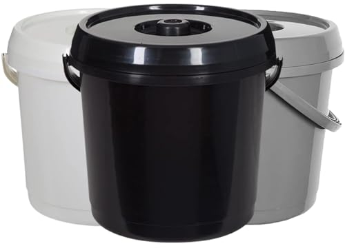 VR7-14L Plastic Bucket with Lid, 3 Gallons Nappy Storage Bin, Easy-to-Clean, plastic buckets with handles - Ideal Baby Nappy Bucket - Durable & Versatile - BLACK