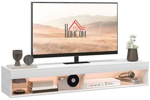HOMCOM - Mueble de TV colgante de pared con iluminación LED para televisores de hasta 75 pulgadas, estantes, 180 x 40 x 30 cm, color blanco