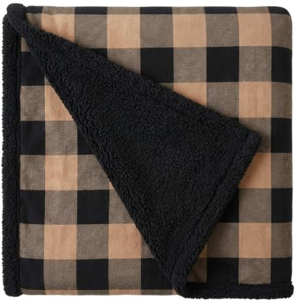 Eddie Bauer - Throw Blanket, Brushed Fleece & Plush Sherpa Soft Blanket, Throw Blanket for Couch & Bed (Cabin Plaid Beige, 50 x 60)