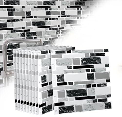 TANYEAR Adesivi per piastrelle, adesivi più spessi, autoadesivi, in vinile, per bagno, cucina, 10 fogli, tipo I