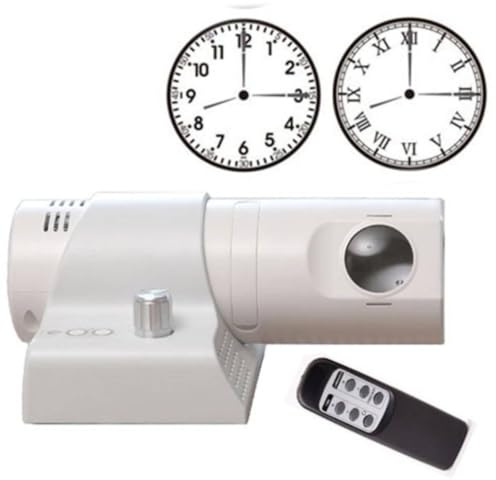 Projector Alarm Clock with Remote Control, Led Projection Analog Clock for Bedrooms, Roman Numerals and Arabic Numerals Dial Switchable, with 180° Rotatable Projector (White -EU)