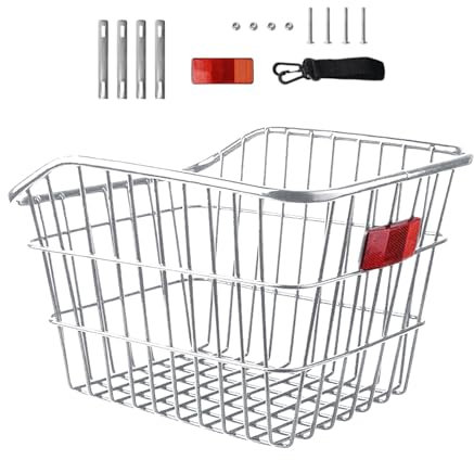 Bikes Basket Rear - Rear Storage Basket Metal | Storage Basket Road Bikes Rack Basket | Large Basket For Bikes,Rear Bikes Basket | Lightweight Cargo Rack | With Reflective Board, For Women Men Bikes