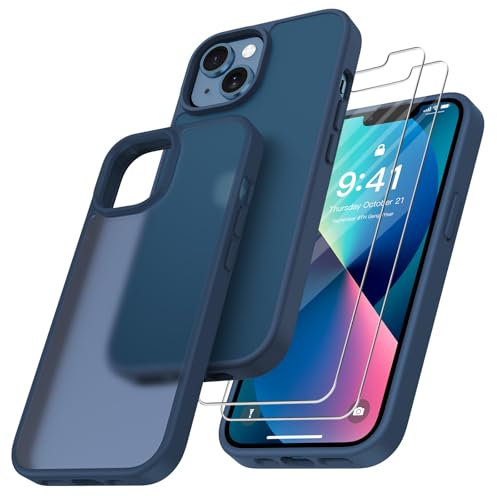 Niphabe Klar Hülle Kompatibel mit iPhone 13 mit 2 Stück Schutzfolie, Nie Vergilbung Hard PC Case Kratzresistente Rückseite Stoßfest Schutzhülle TPU Bumper Phone Durchsichtig Hülle 6,1'' - Dunkelgrün