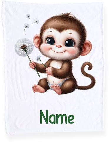 GRAZDesign Babydecke mit Namen, Weiche Kuscheldecke mit AFFE, Schmusedecke zur Geburt als Geschenk