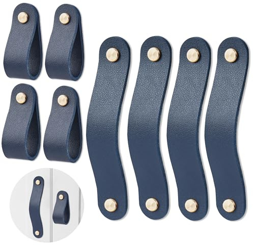 Czzmy 4PC Ledergriffe für Möbel,4 Stück Handgemachte Griff Möbelknöpfe Leder,Vintage Möbelgriffe Ledergriff Schrankgriffe für Küchenschränke, Kleiderschrank,Bad(4-Dunkelblau)