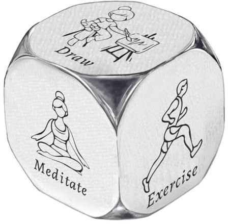 UNICRAFTALE Regali di Sollievo per Cura di Sé 1 Set di Dadi Decisionali In Acciaio Inossidabile con Scatola Regalo Regali Antistress Articoli di Sollievo Regali di Meditazione Yoga Salute Mentale