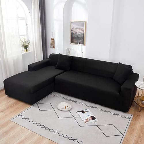 Einfarbige Sofabezüge für Wohnzimmer, Eckcouch, L-förmig, Chaiselongue, Stuhlhussen, 4-Sitzer, 235 cm, 300 cm, elastisch und stilvoller Möbelschutz