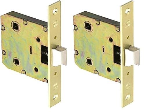 Amig - Picaporte Unificado Mod.2100 para Puertas de Madera de Paso a Baños, Cocinas o Habitaciones | Cierre de Embutir de Acero Latonado | De Entrada 50 mm | Frente en Canto Cuadrado (Paquete de 2)