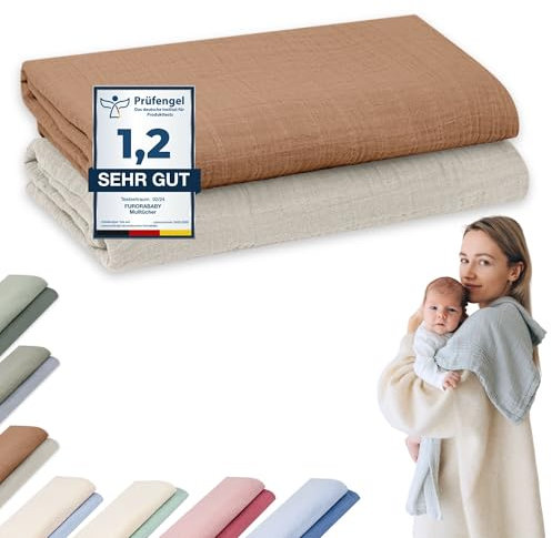 furora BABY Spucktücher Baby 120x120cm XXL groß - 100% Bio Musselin-Baumwolle, sehr weich | Extrem Saugstark, pflegeleicht bei 60° waschbar | Mulltücher Musselintücher Erstausstattung Neugeborene