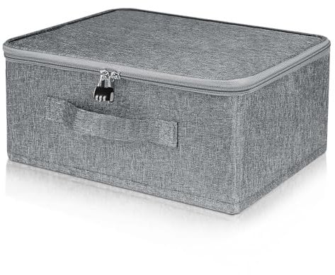 YiJiuBa Aufbewahrungsbox mit Zahlenschloss, Abschließbare Box, Aufbewahrungskorb Grau, Faltbare Boxen Aufbewahrung mit Deckel für Bettwäsche,Kleidung,Spielsachen,Medikamenten (S 30 * 20 * 14cm)