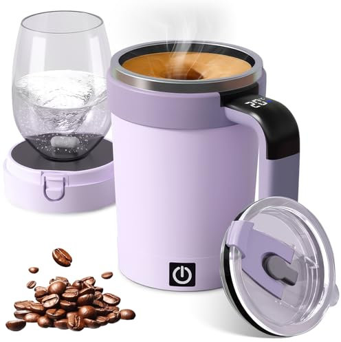 Tazza Automescolante Da 380 Ml, Con Coperchio E Display Lcd Touch Della Temperatura, Tazza Caffe per Agitazione Automatica, 304 Acciaio Inox, Per Caffè, Latte Di Soia, Cioccolata Calda (Viola)