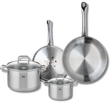 ELO 9502550 Kochgeschirr-Set, 4-teilig, 2 Bratpfannen 24 und 28 cm und 2 Kochtöpfe 14 und 20 cm Elo Profi, Citrin, Edelstahl, Induktion