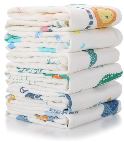 Kaisibum 6 Stück Mulltücher Baby Spucktücher Reine Baumwolle Spucktücher Baby für Jungen Mädchen zum Reinigen und Abwischen von Neugeborenen,stoffwindeln saugfähig und luftdurchlässig,50x25cm