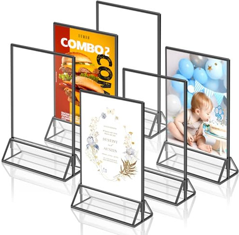 Aufsteller A5 Schwarz,Doppelseitige Bilderrahmen A5, 2St Acryl Tishkartenhalter Tischnummern-Aufsteller für Hochzeit Tischdeko,Schicker Flyerständer Kartenständer Bilderrahmen für Kinderzeichnungen