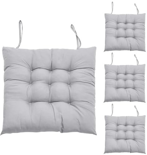 4 Pezzi Cuscini da Esterno Argento-grigio, Cuscini per Sedie 40 x 40 Cm, Cuscino Sedia Esterno con Cinghie di Ritenzion, Interni ed Esterni per Sedia da Ufficio, Sedia da Balcone,Sedie da Ufficio