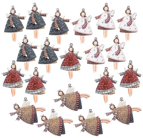 Weihnachtsengelanhänger Set - 20 Stück Holzanhänger mit 4, 6cm Größe mit Aufhängschnur, ideal als Weihnachtsbaumschmuck, Mitbringsel oder Glücksbringer für Advents