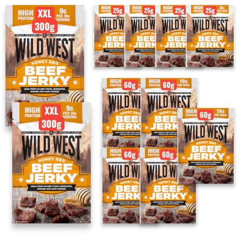 Wild West Beef Jerky 1kg Bundle - Honey BBQ Rindfleisch Snacks in verschiedenen Größen - Beef Jerky high Protein Trockenfleisch, Protein Snack
